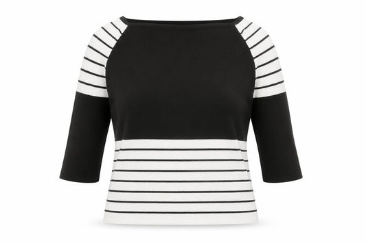 Valentina Womens Black Striped Boat Neck 3/4 Sleeve Knit Top M