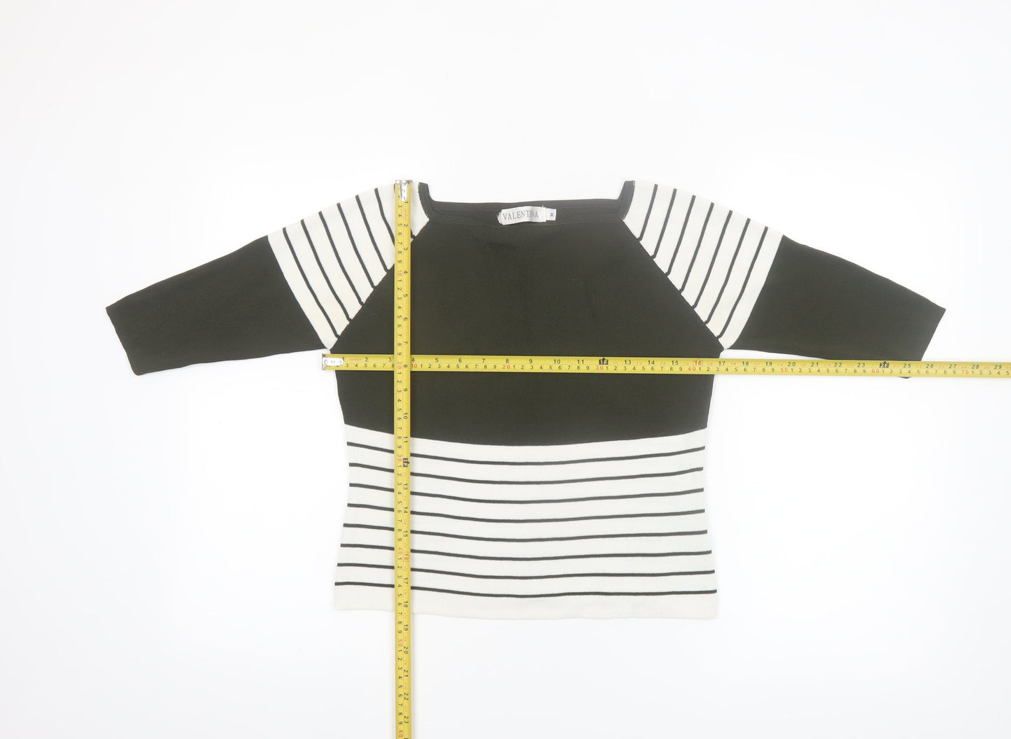 Valentina Womens Black Striped Boat Neck 3/4 Sleeve Knit Top M