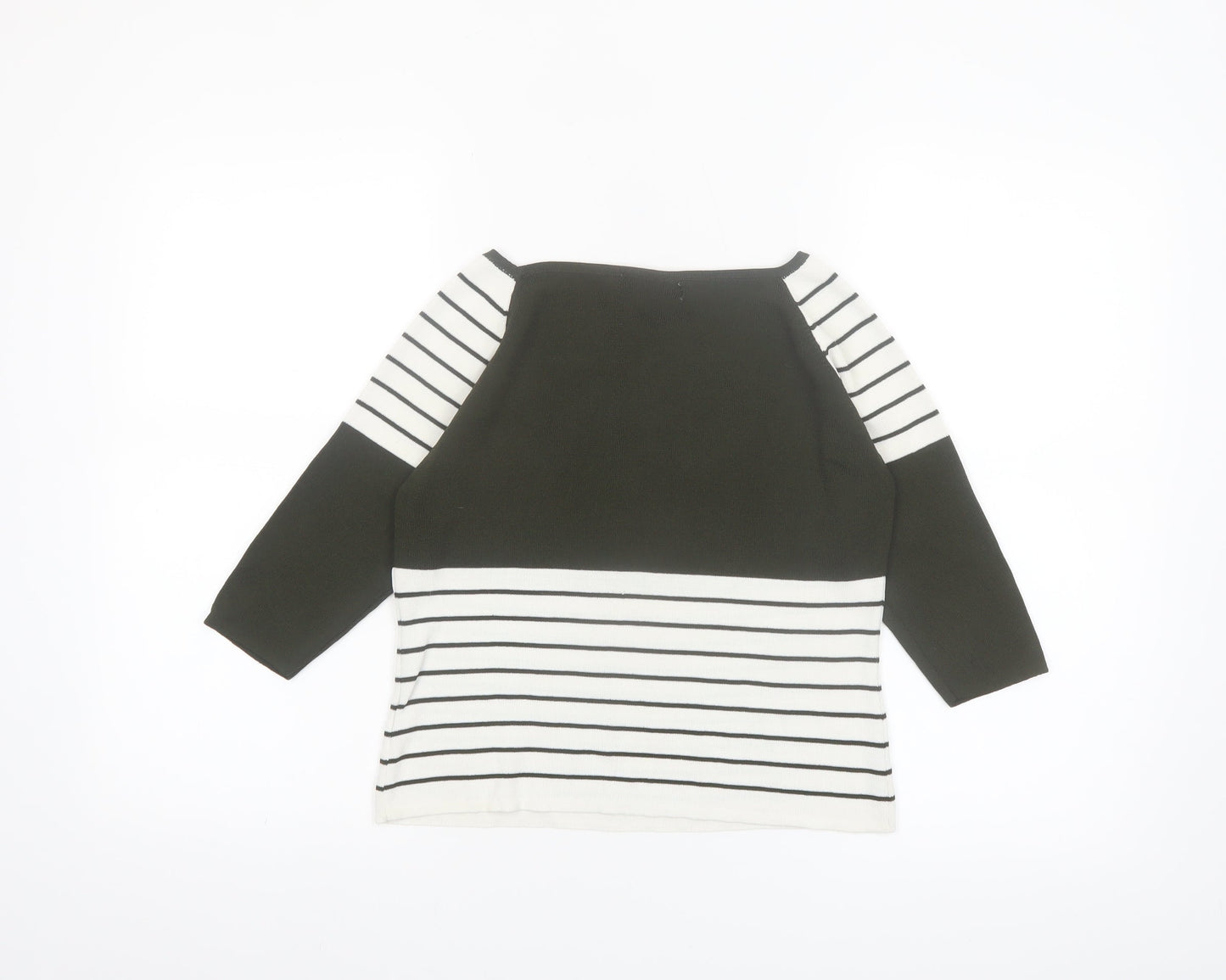 Valentina Womens Black Striped Boat Neck 3/4 Sleeve Knit Top M