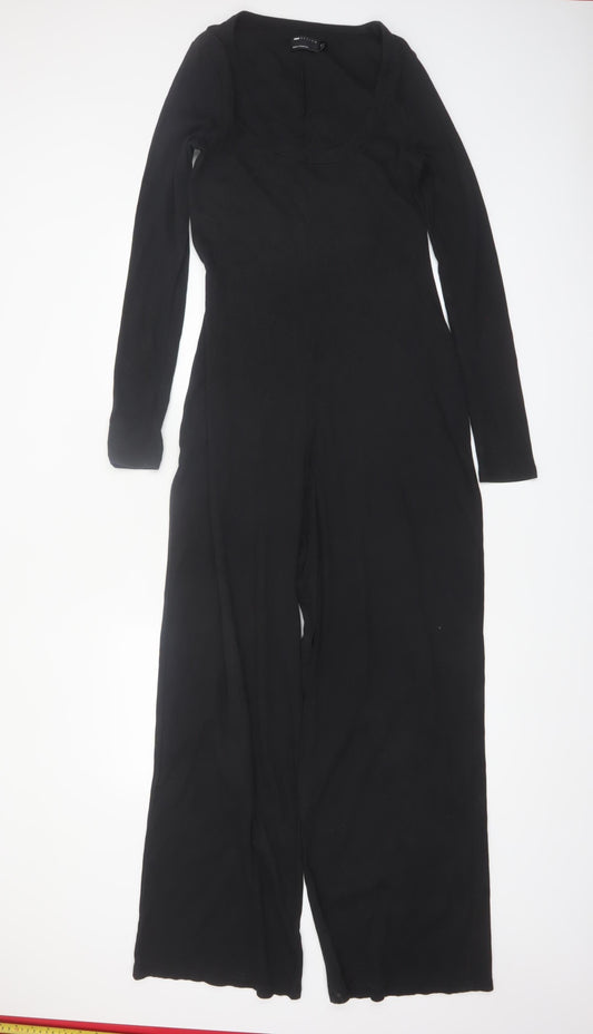 ASOS Design Women Black Long Sleeve Wide Leg Jumpsuit Size 14