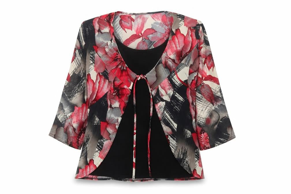 Text Womens Multicoloured Floral Wrap Blouse M 3/4 Sleeve
