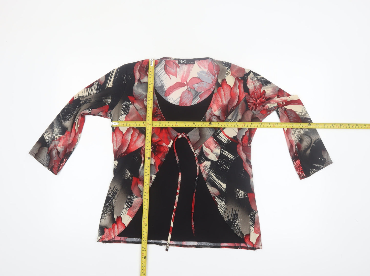 Text Womens Multicoloured Floral Wrap Blouse M 3/4 Sleeve