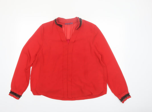 Kate & Pippa Women Red Long Sleeve V-Neck Tunic Blouse L