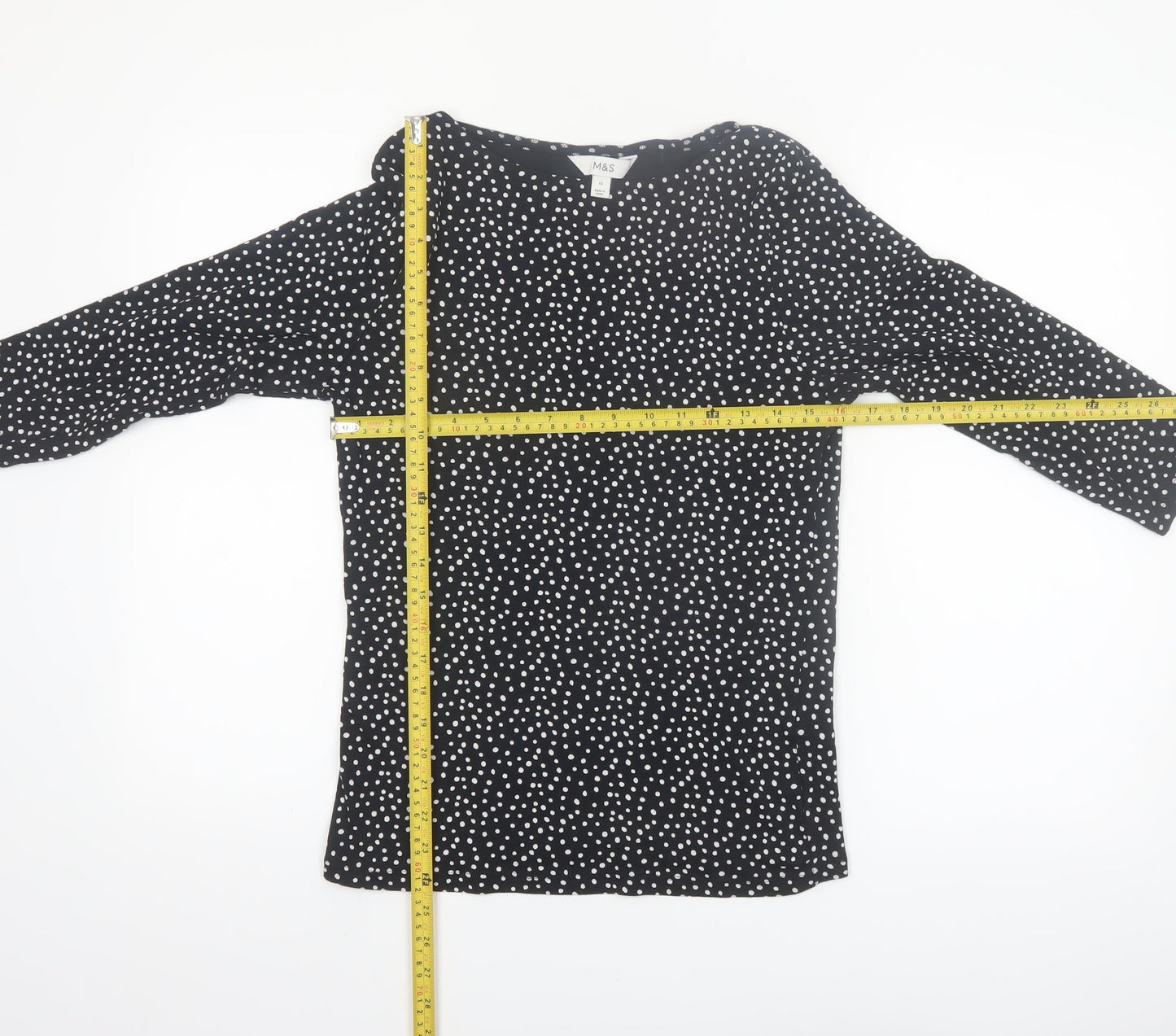 Marks and Spencer Womens Black Polka Dot Cotton Tunic Blouse Size 12