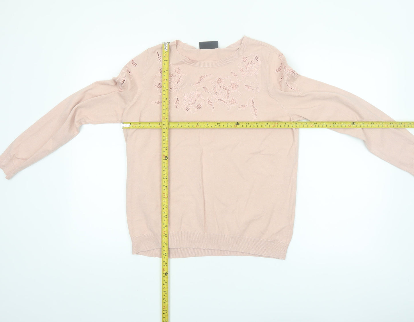 Wallis Women Pink Floral Embroidered Knit Pullover Jumper UK 12
