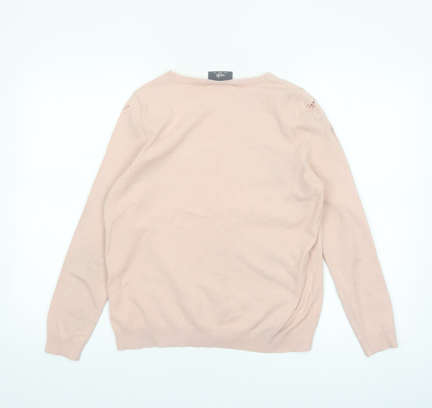Wallis Women Pink Floral Embroidered Knit Pullover Jumper UK 12