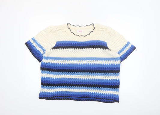 Savida Women Blue Crochet Striped Cropped Blouse Size 16