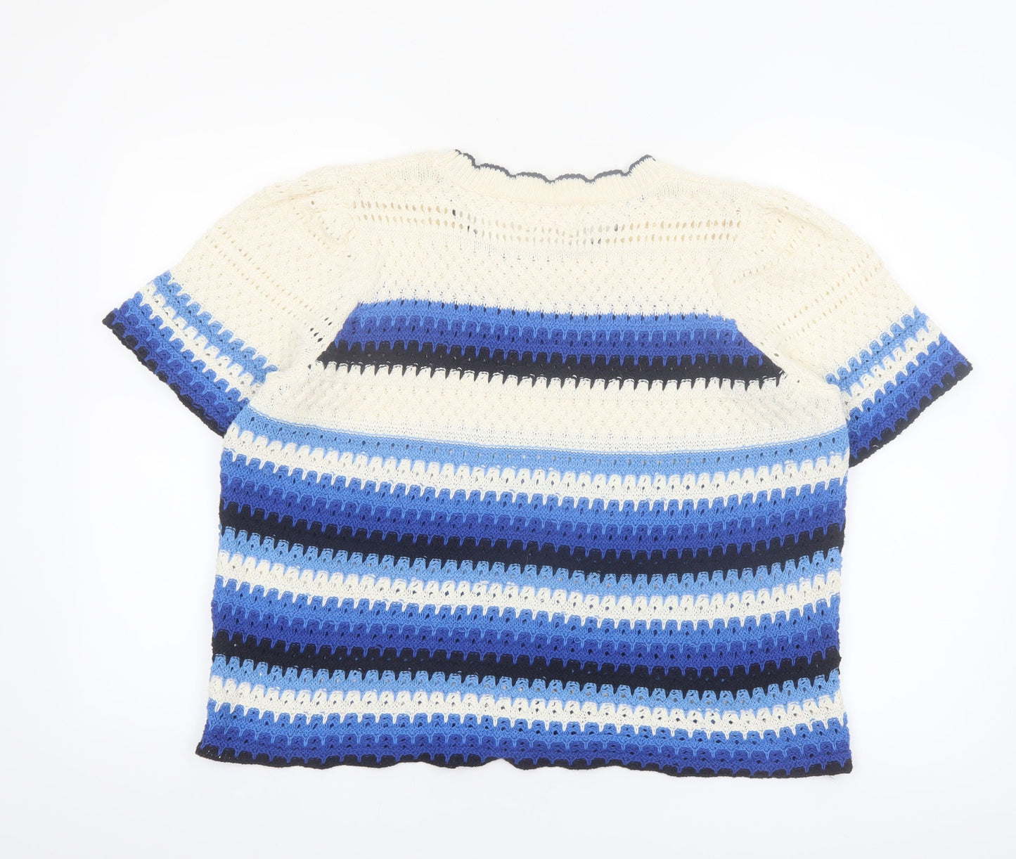 Savida Women Blue Crochet Striped Cropped Blouse Size 16