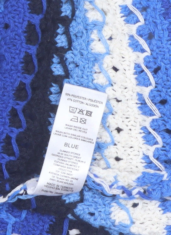 Savida Women Blue Crochet Striped Cropped Blouse Size 16
