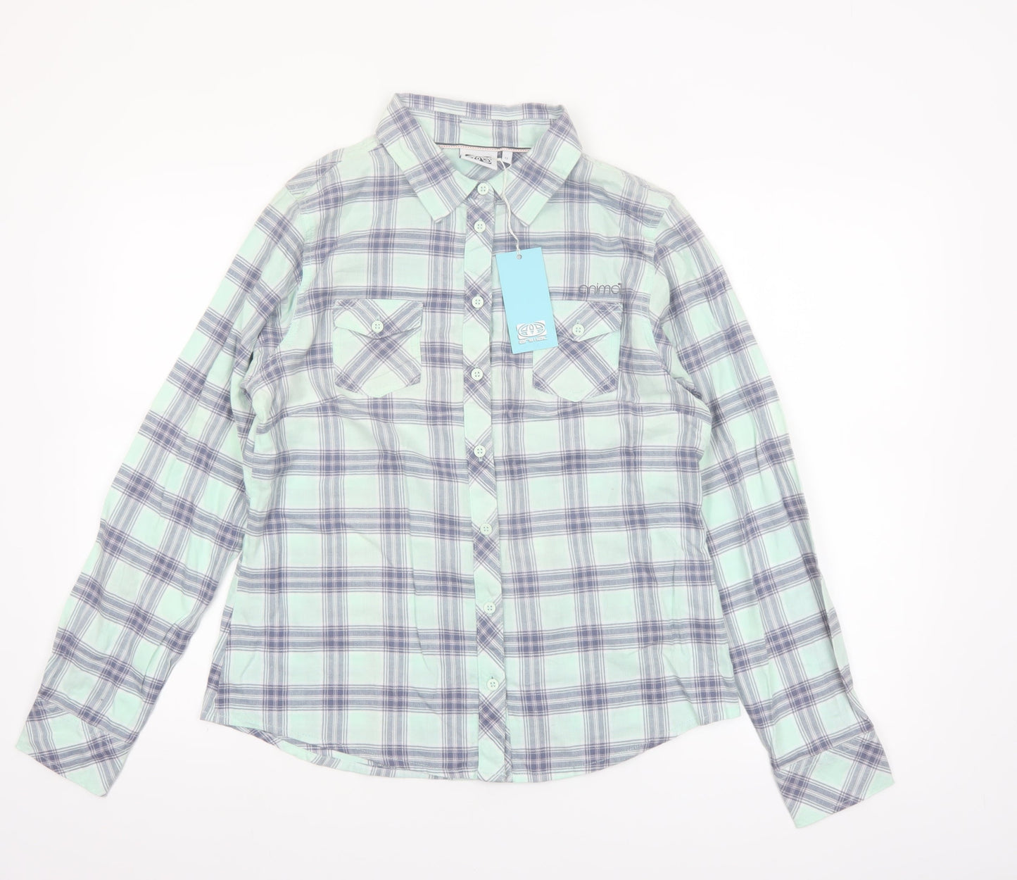 Animal Womens Blue Checked Cotton Button-Up Shirt Size 12