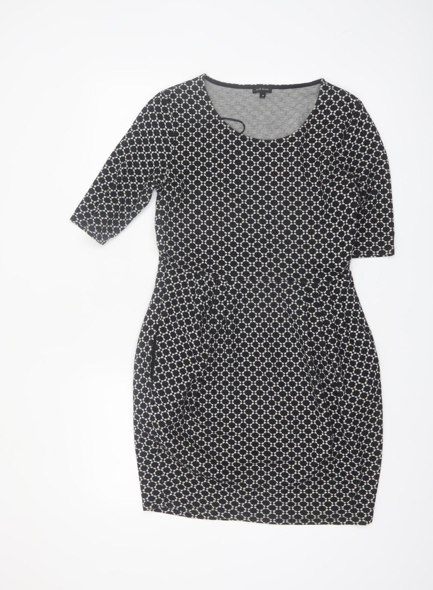 River Island Women’s Black Geometric Bodycon Dress Size 14