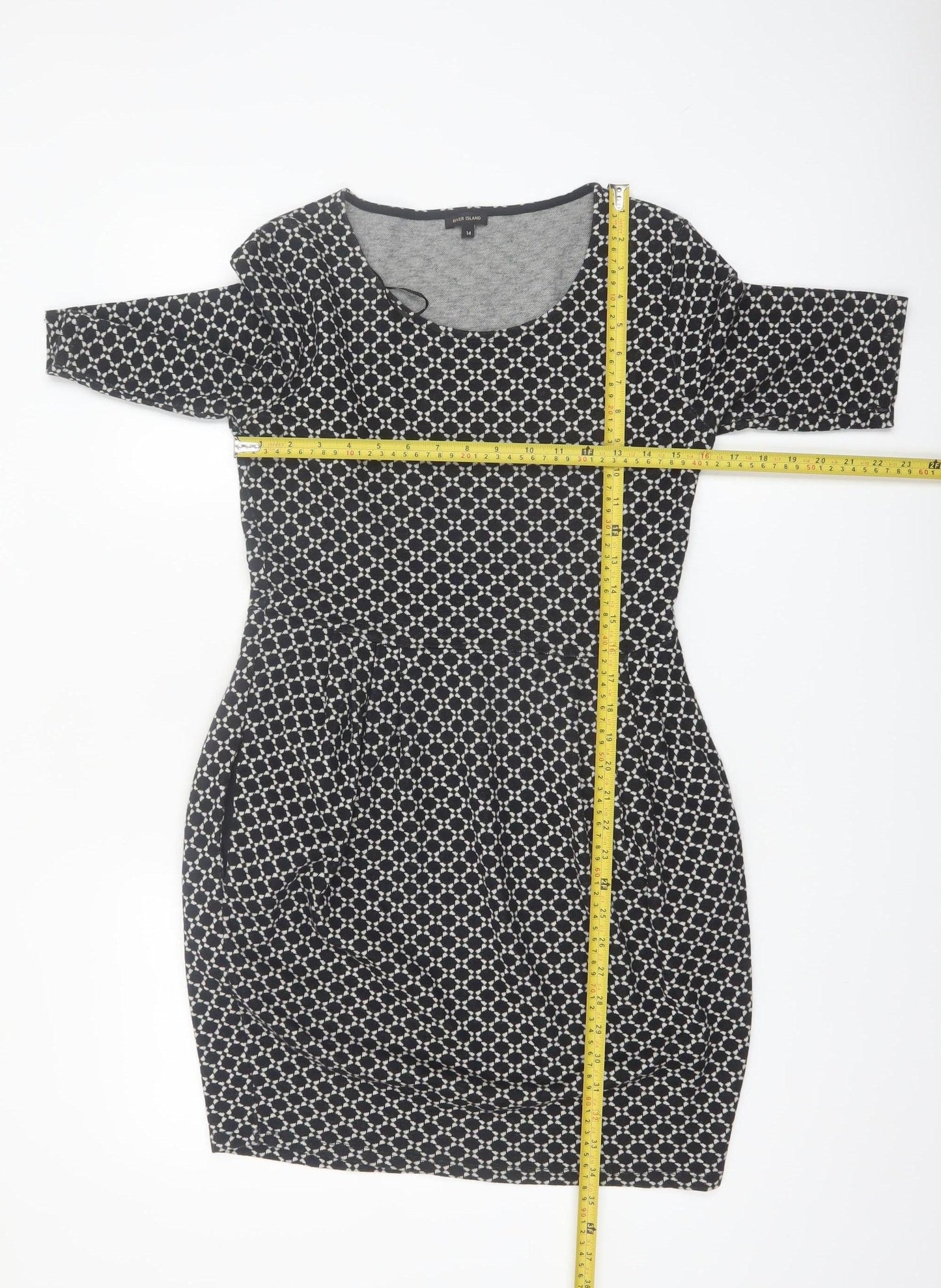 River Island Women’s Black Geometric Bodycon Dress Size 14