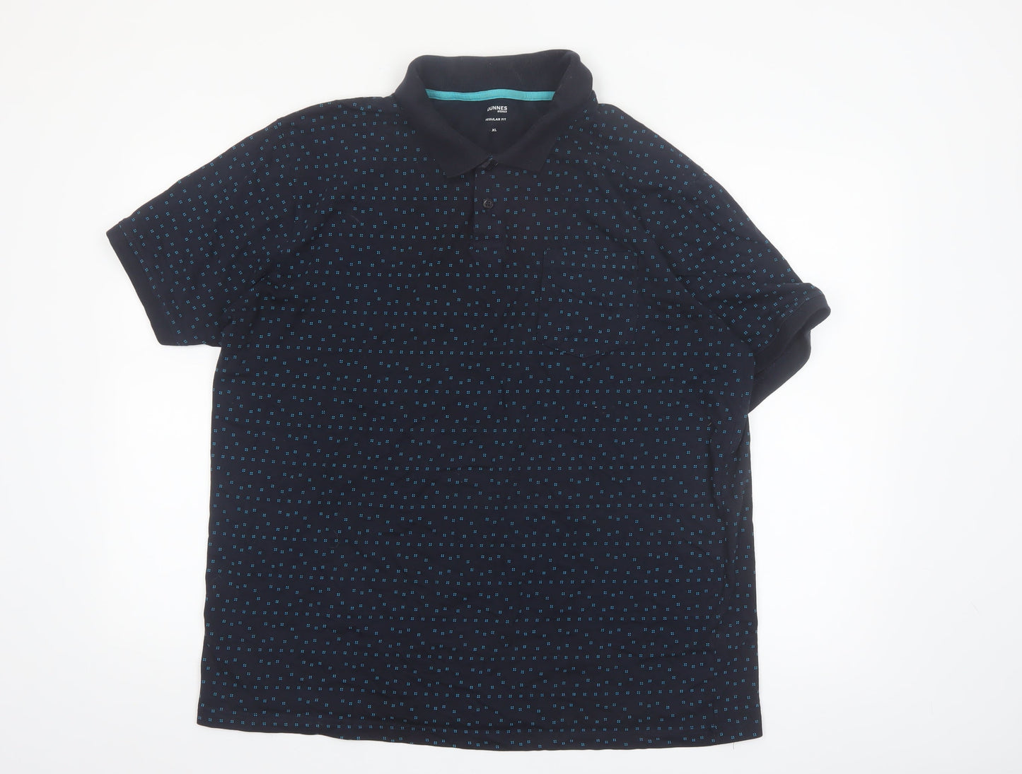 Dunnes Stores Men's Black Geometric Cotton Polo Shirt XL Regular Fit
