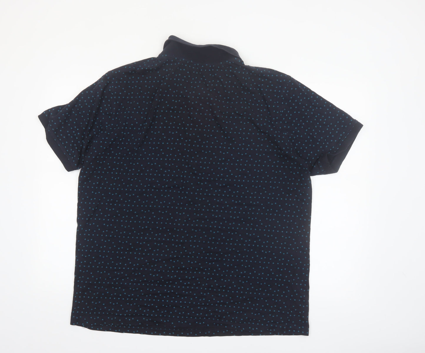 Dunnes Stores Men's Black Geometric Cotton Polo Shirt XL Regular Fit