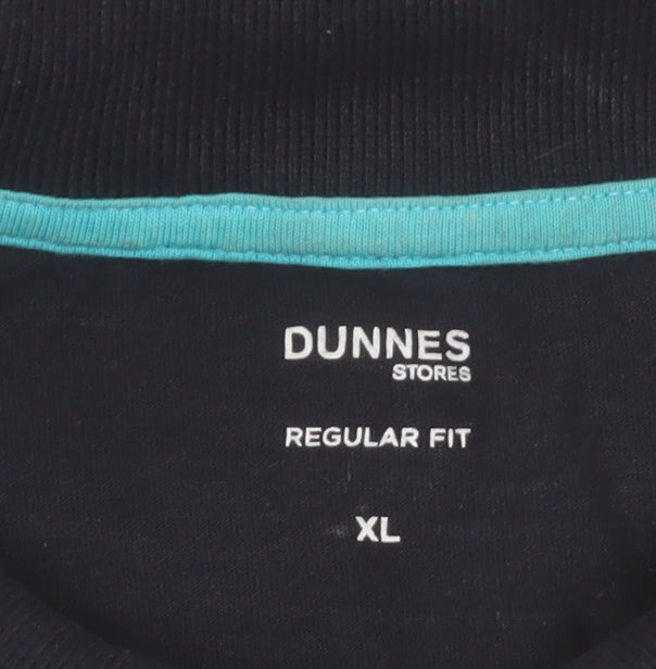 Dunnes Stores Men's Black Geometric Cotton Polo Shirt XL Regular Fit