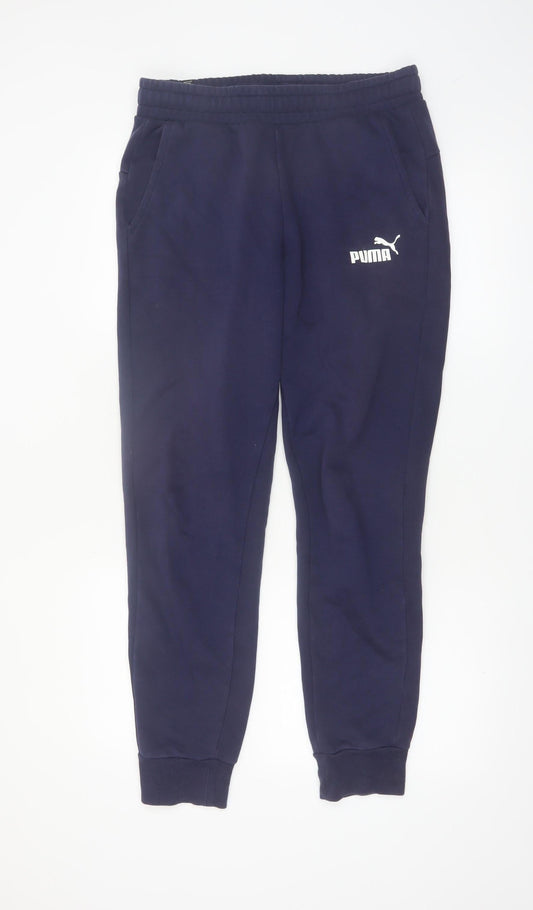 Puma Men's Blue Jogger Trousers Size M Elastic Waist Fleece