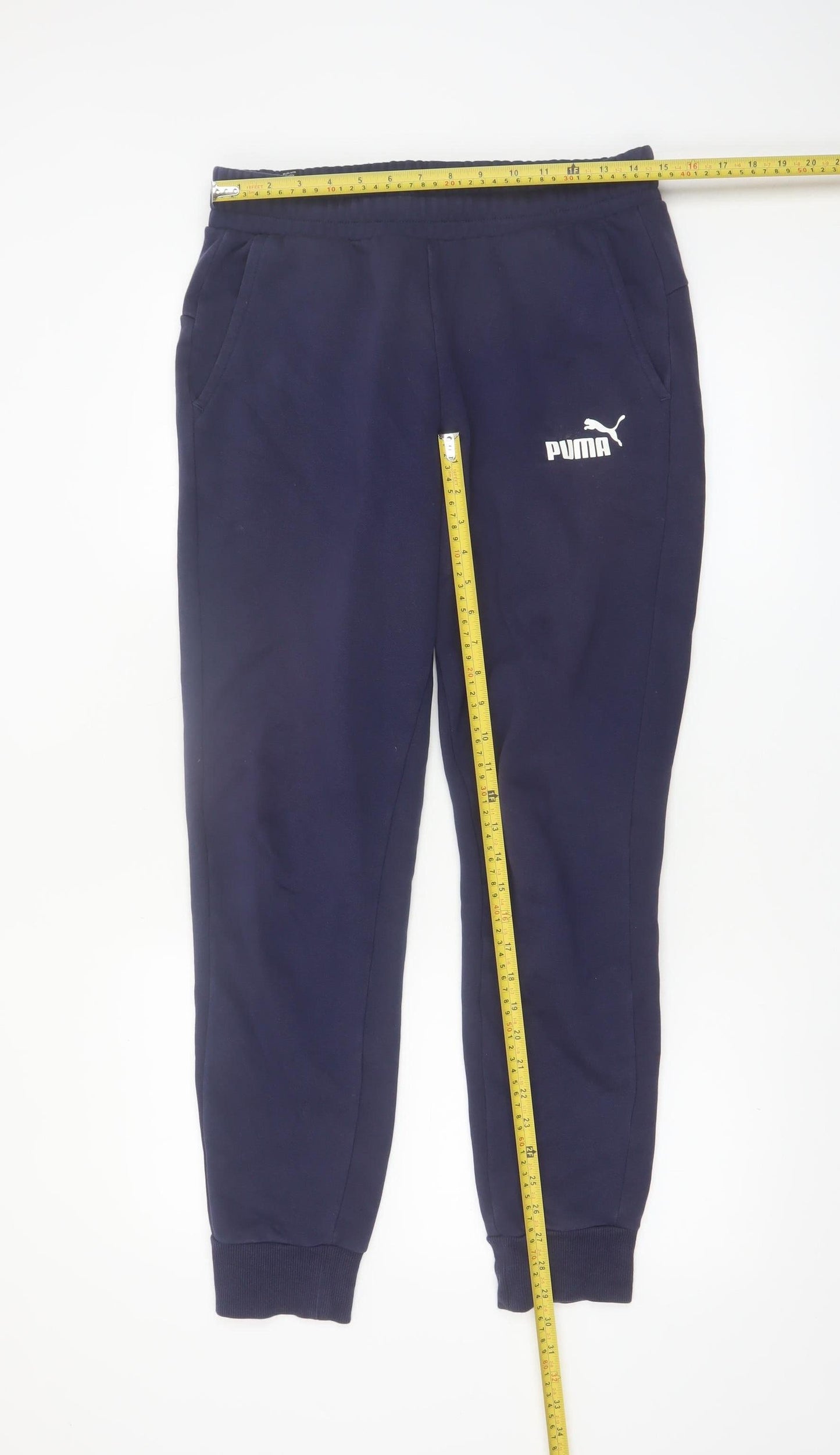 Puma Men's Blue Jogger Trousers Size M Elastic Waist Fleece