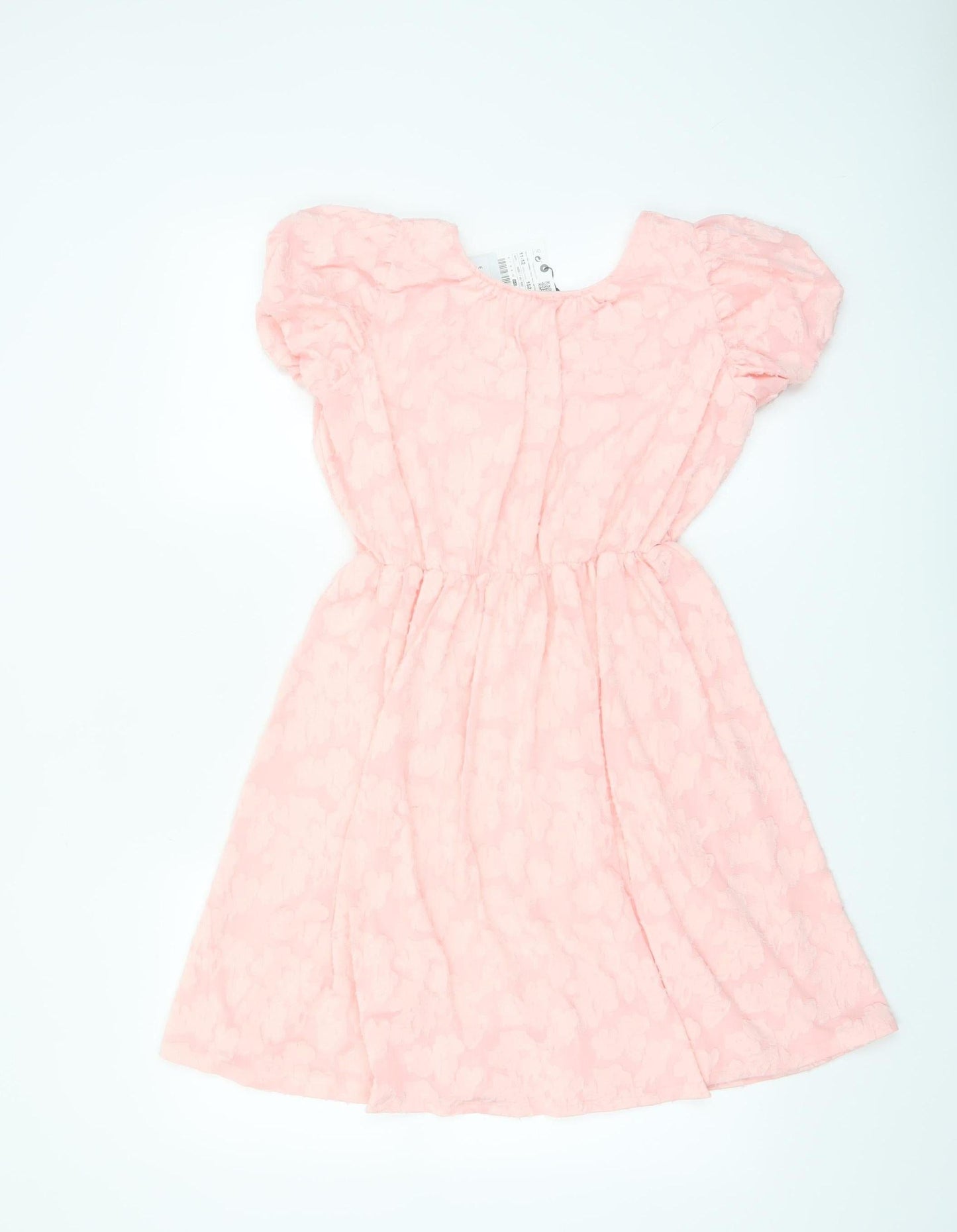 ZARA Girls Pink Bow Puff Sleeve Knee Length Dress Size 11-12 Years