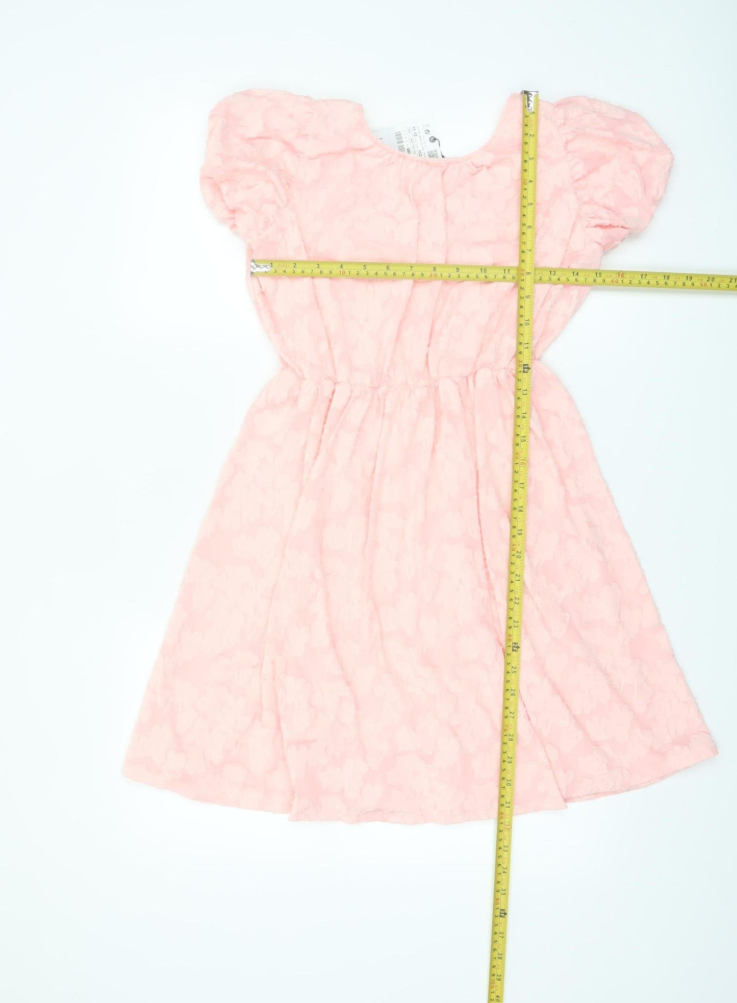 ZARA Girls Pink Bow Puff Sleeve Knee Length Dress Size 11-12 Years