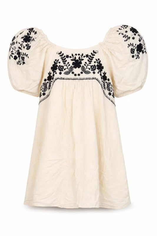 Mango Girls Ivory Embroidered Boho Cotton Linen Knee Length Dress 13-14 Years