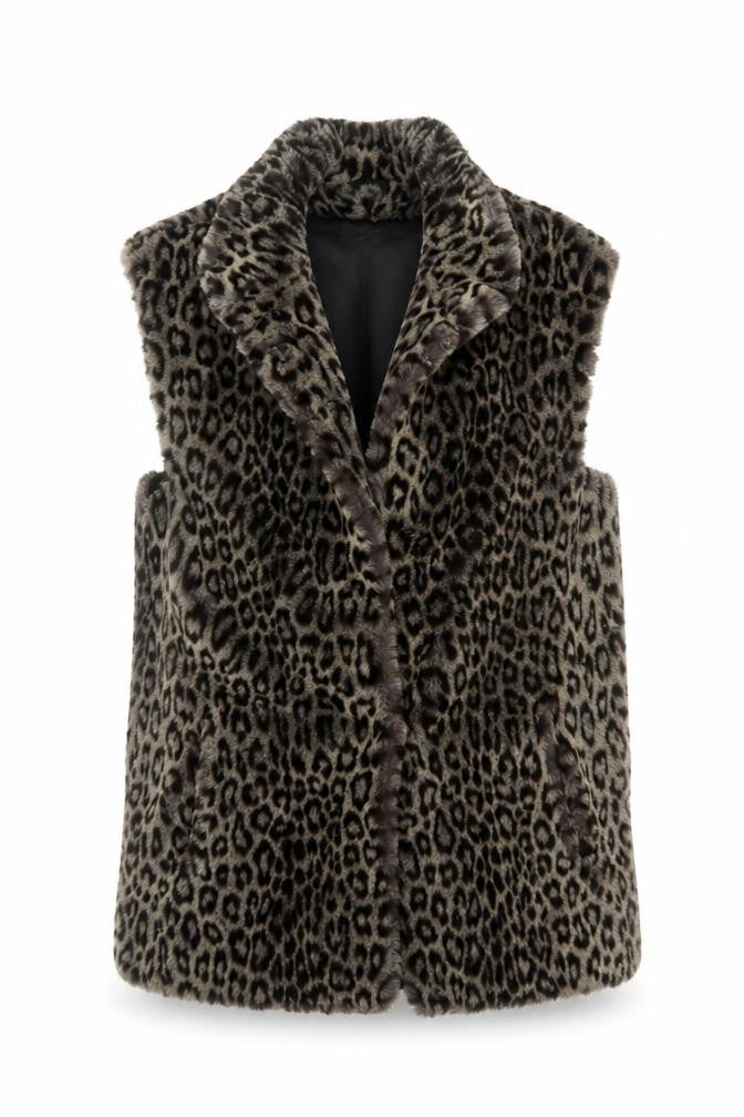 Damo Donna Women's Brown Leopard Faux Fur Waistcoat Size 10