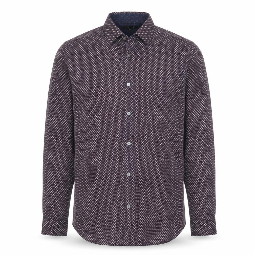 Ted Baker Men’s Blue Geometric Long Sleeve Cotton Shirt Size L