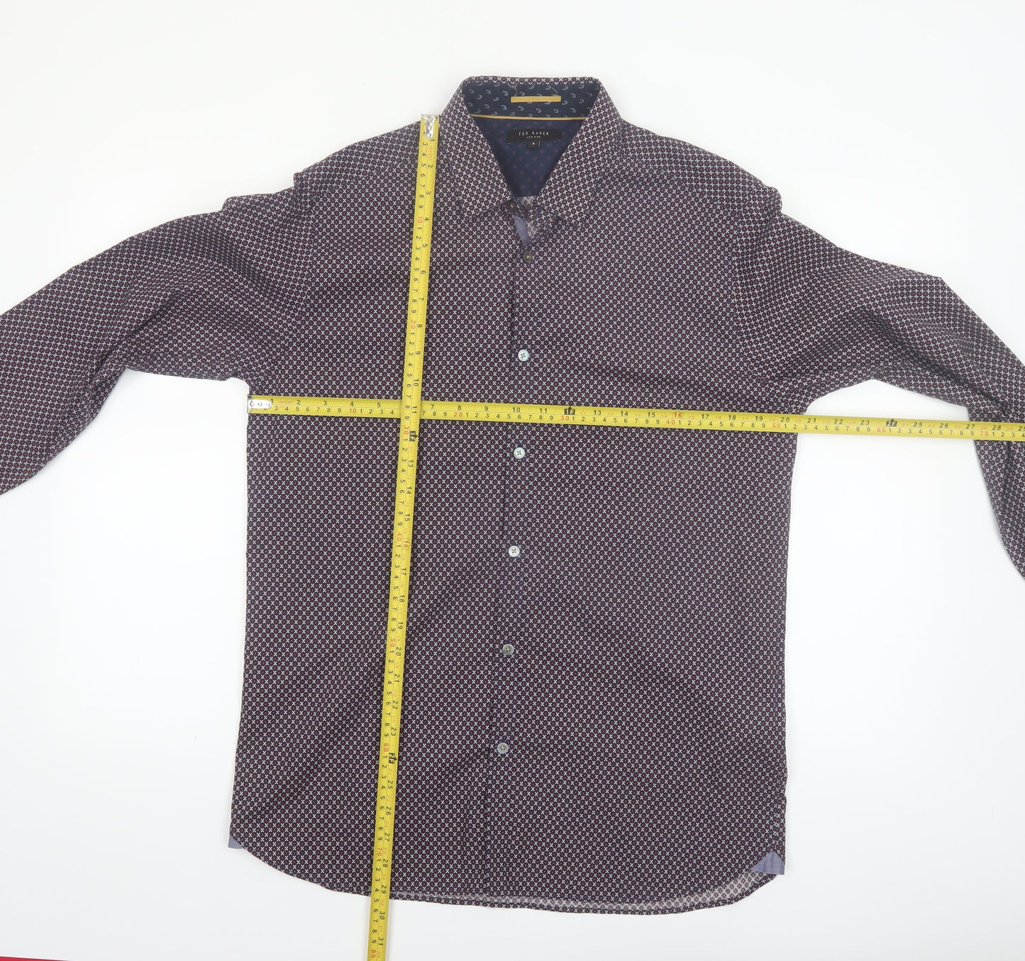 Ted Baker Men’s Blue Geometric Long Sleeve Cotton Shirt Size L