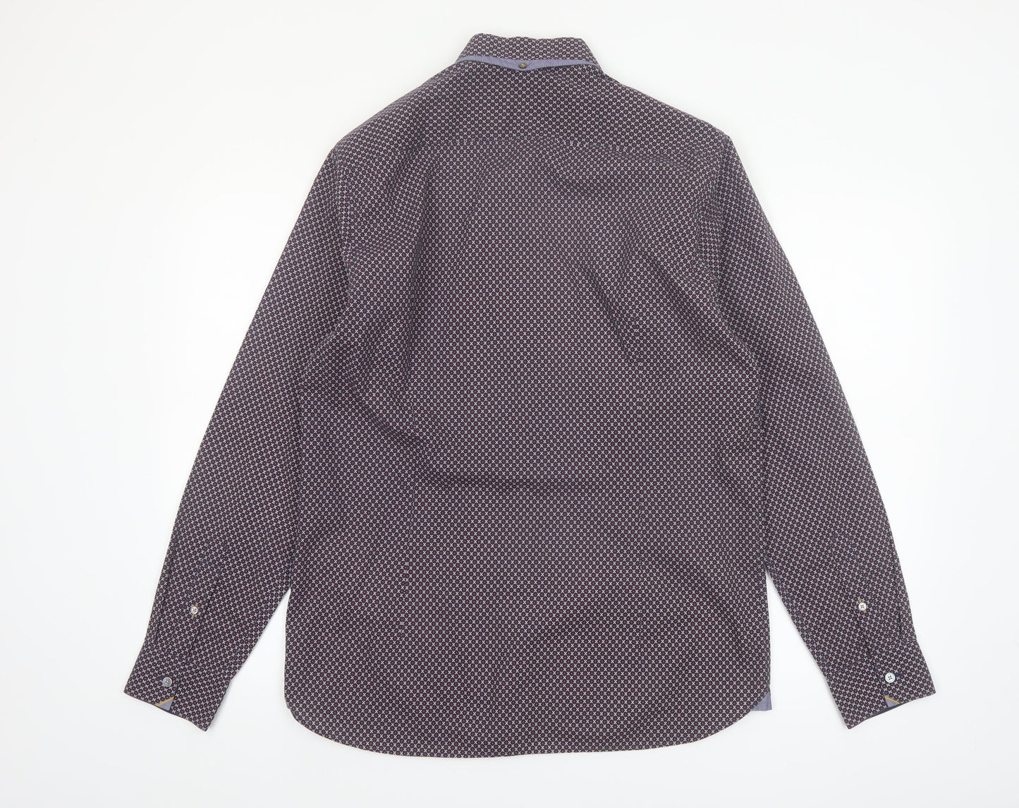 Ted Baker Men’s Blue Geometric Long Sleeve Cotton Shirt Size L
