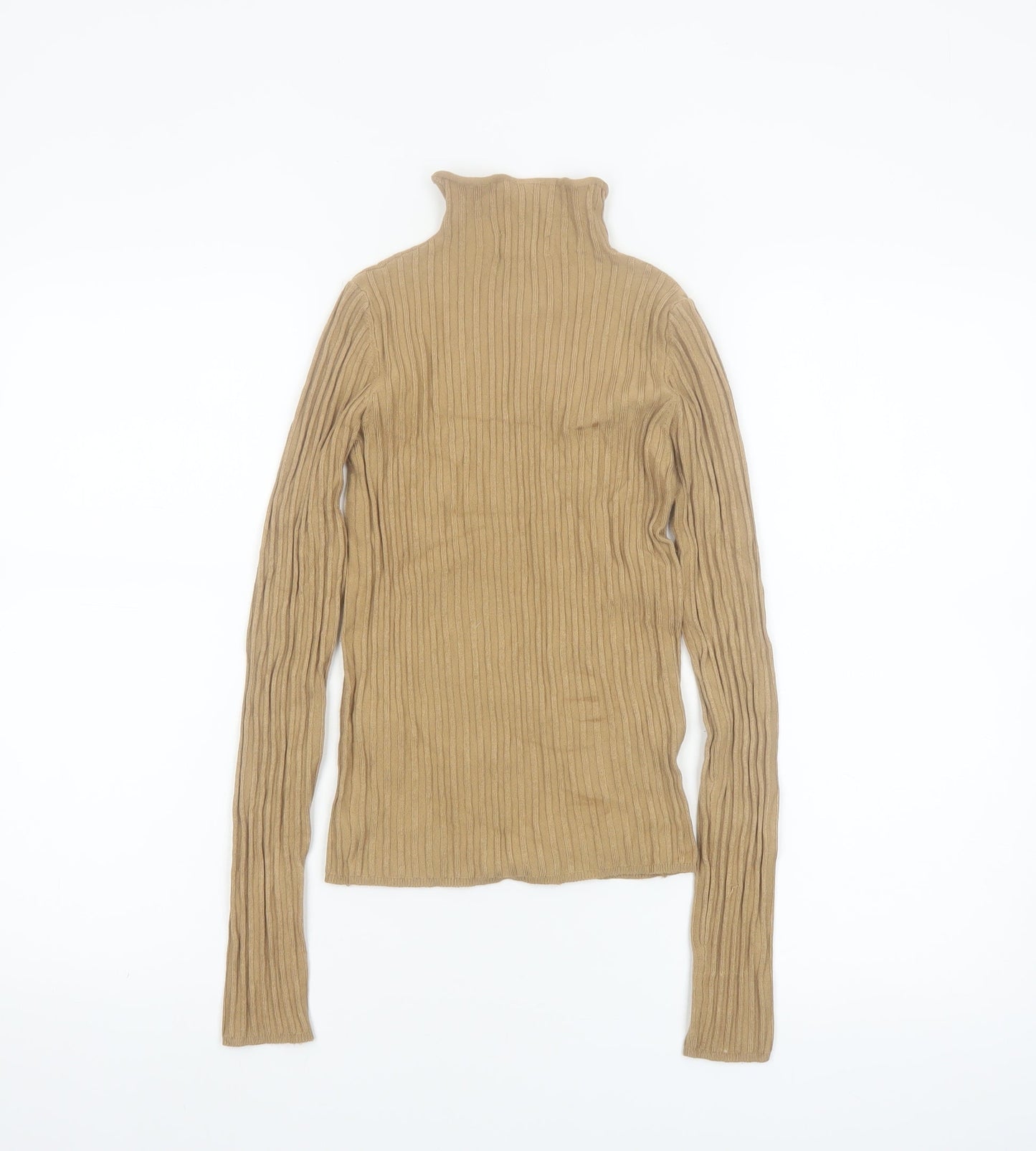 Bershka Women’s Beige Roll Neck Ribbed Knit Jumper Size 8