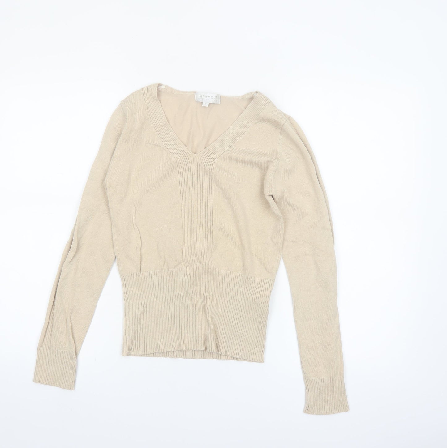 Paramour Collection Women’s Beige V-Neck Slim Knit Jumper Size S