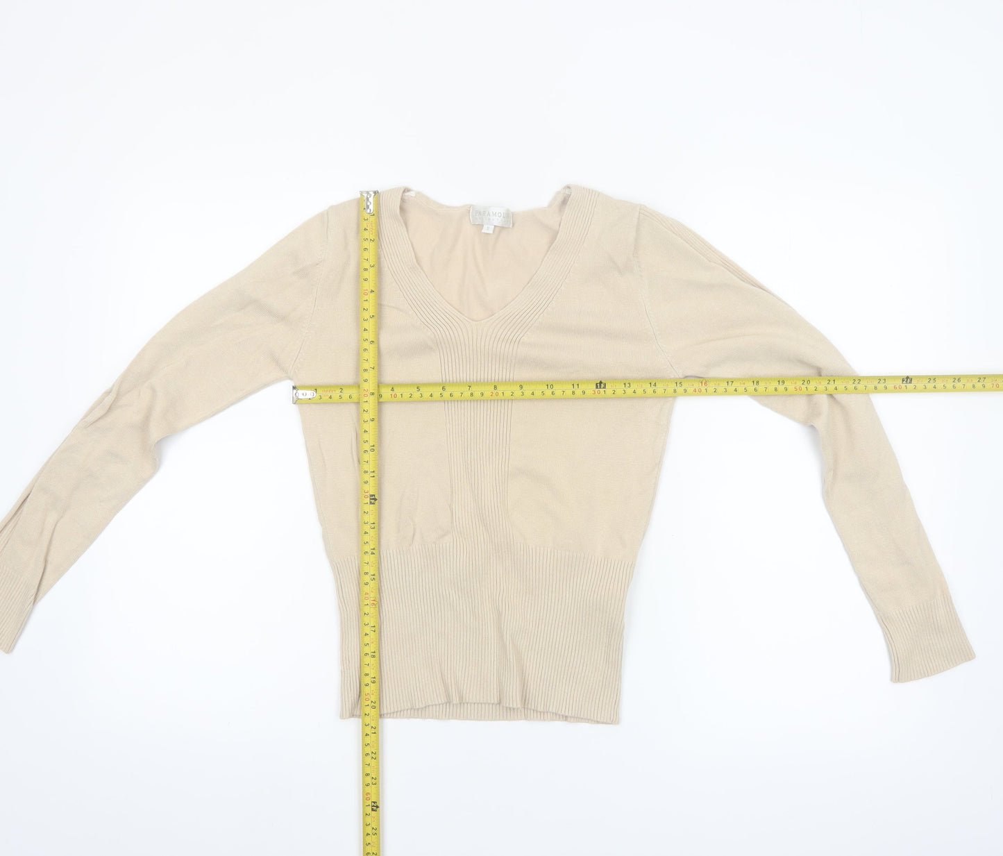 Paramour Collection Women’s Beige V-Neck Slim Knit Jumper Size S
