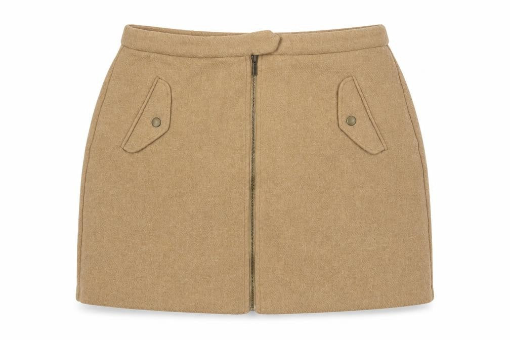 New Look Women's Beige Wool Blend Tweed A-Line Short Skirt Size 16