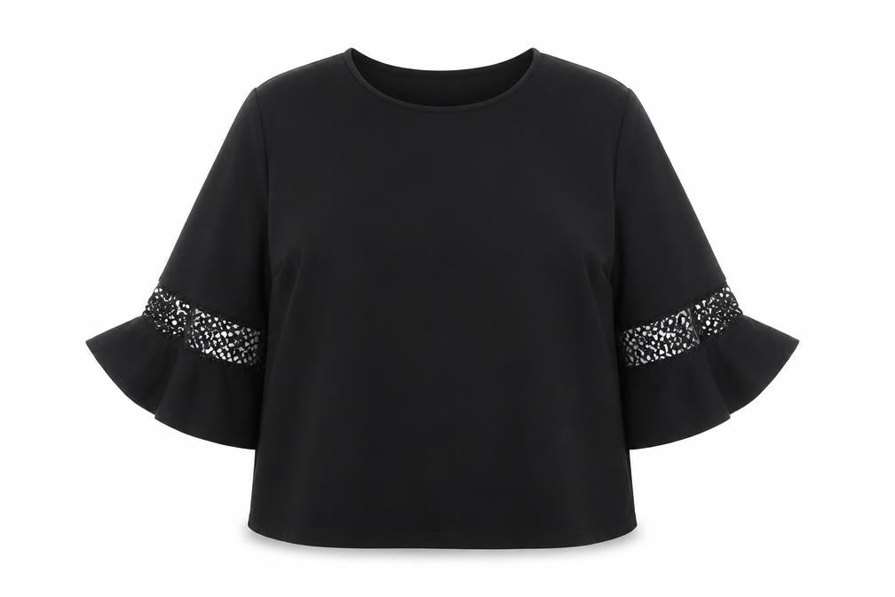 Dunnes Women’s Black Cotton 3/4 Flared Sleeve Blouse Size L