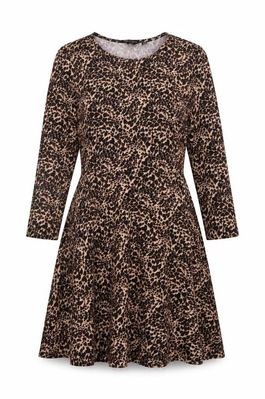 Dorothy Perkins Womens Brown Leopard Print A-Line Dress UK14
