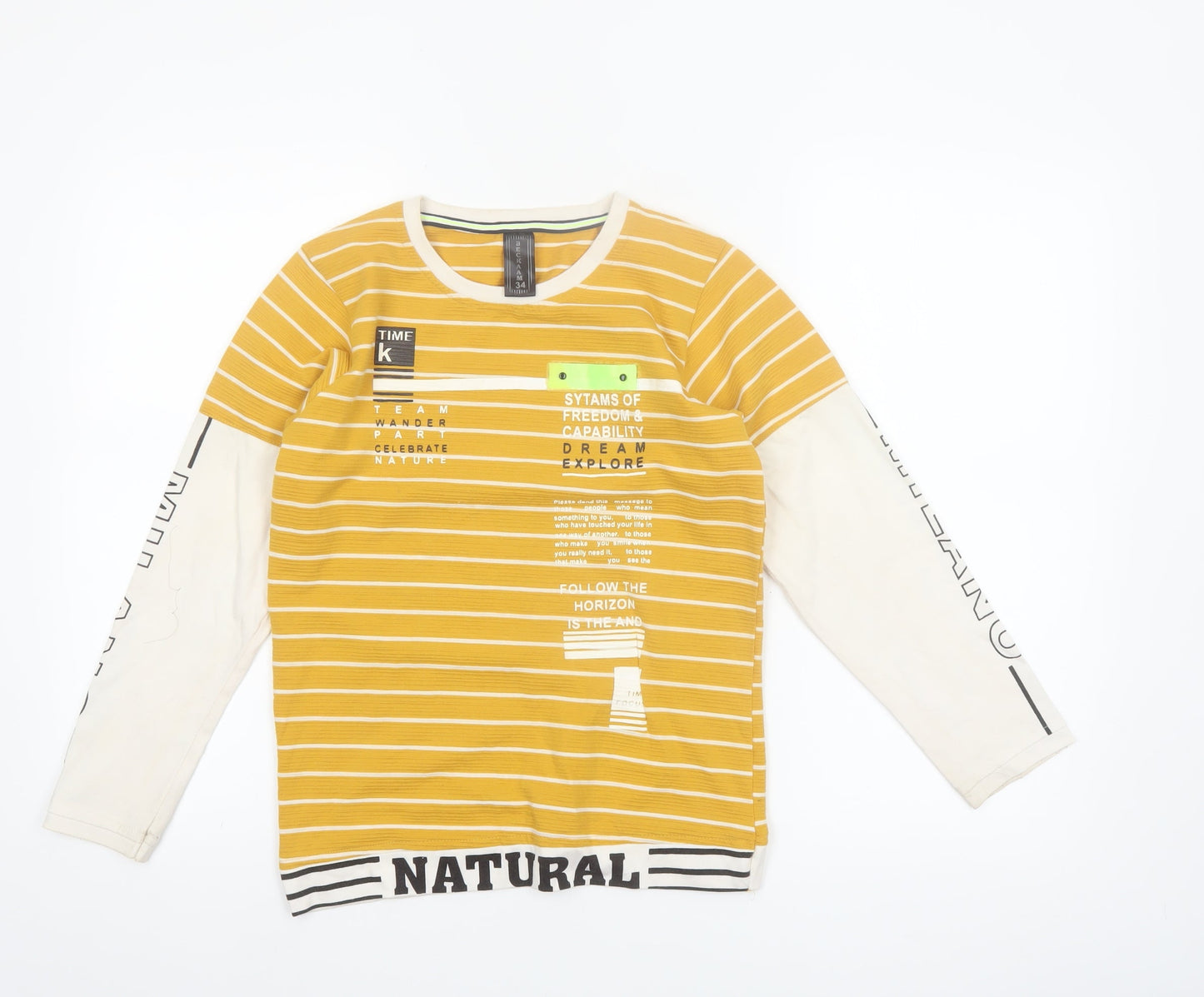 Beckam Boys Yellow Striped Long Sleeve T-Shirt Size 6-7 Years Classic Crew Neck