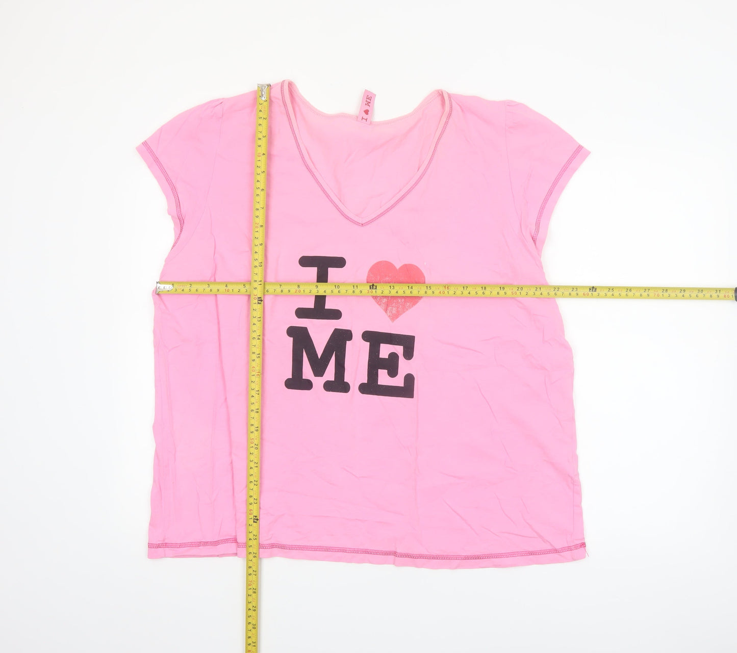 Evans Women’s Pink V-Neck Love Print Cotton T-Shirt Size 22