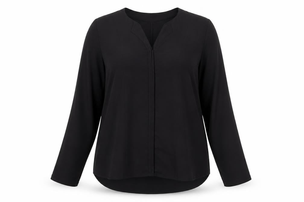 ESMARA Women Black Long Sleeve V-Neck Polyester Blouse Size 18