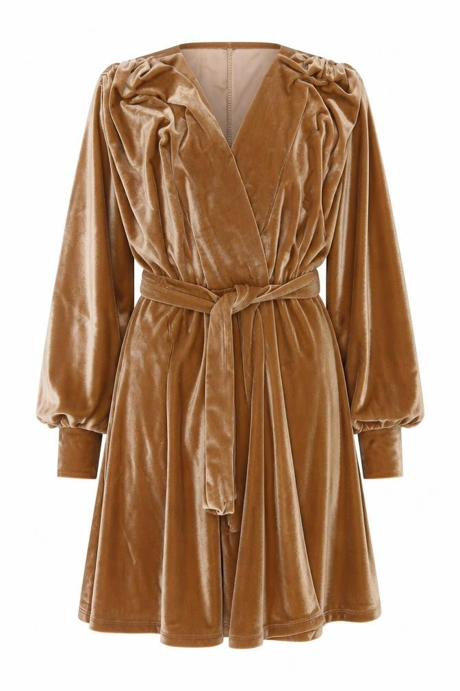 Copperrose Paris Women Brown Velvet Wrap Mini Dress M