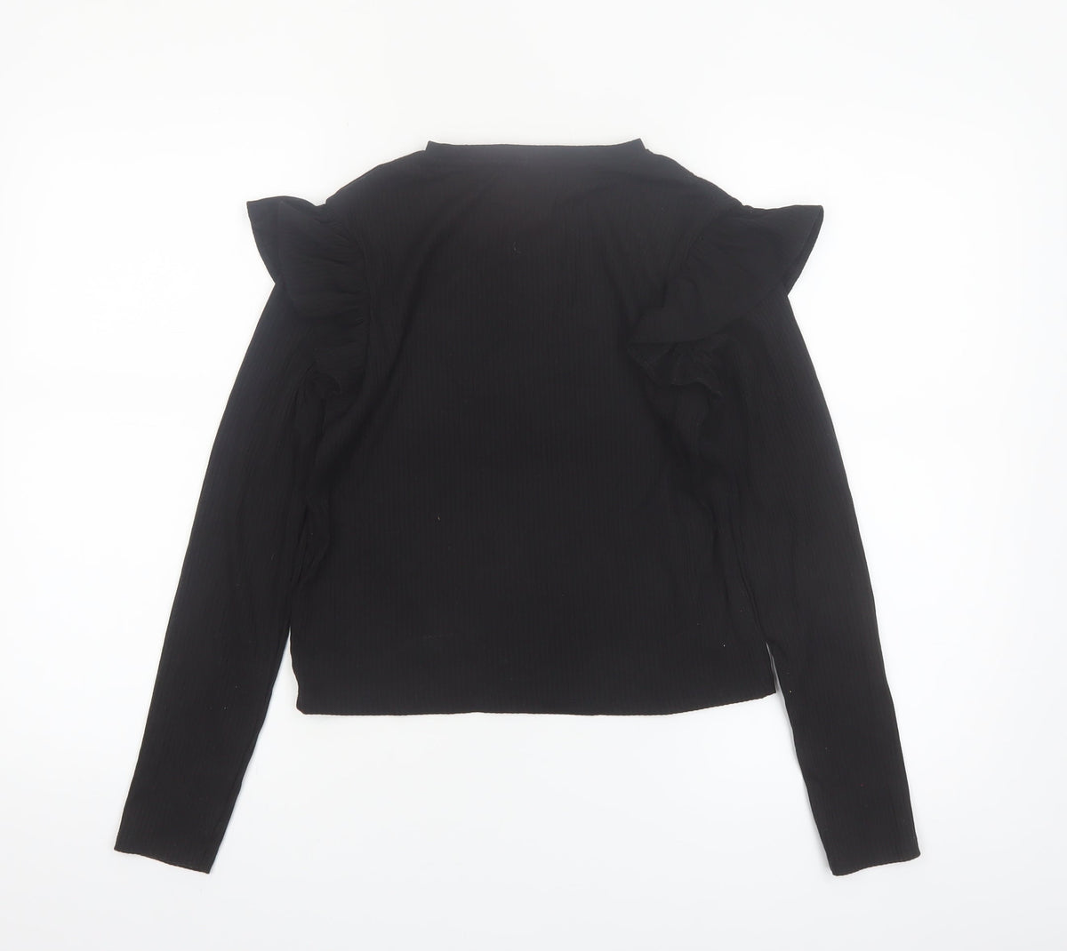 F&F Girls Black Long Sleeve Ruffle Ribbed Pullover Top 12-13 Years