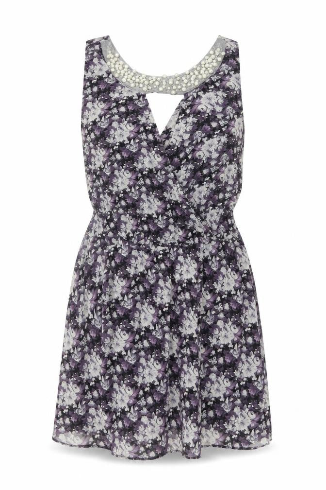 Miss Real Women’s Purple Floral Beaded Skater Dress Size 14