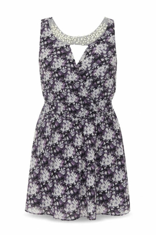 Miss Real Women’s Purple Floral Beaded Skater Dress Size 14