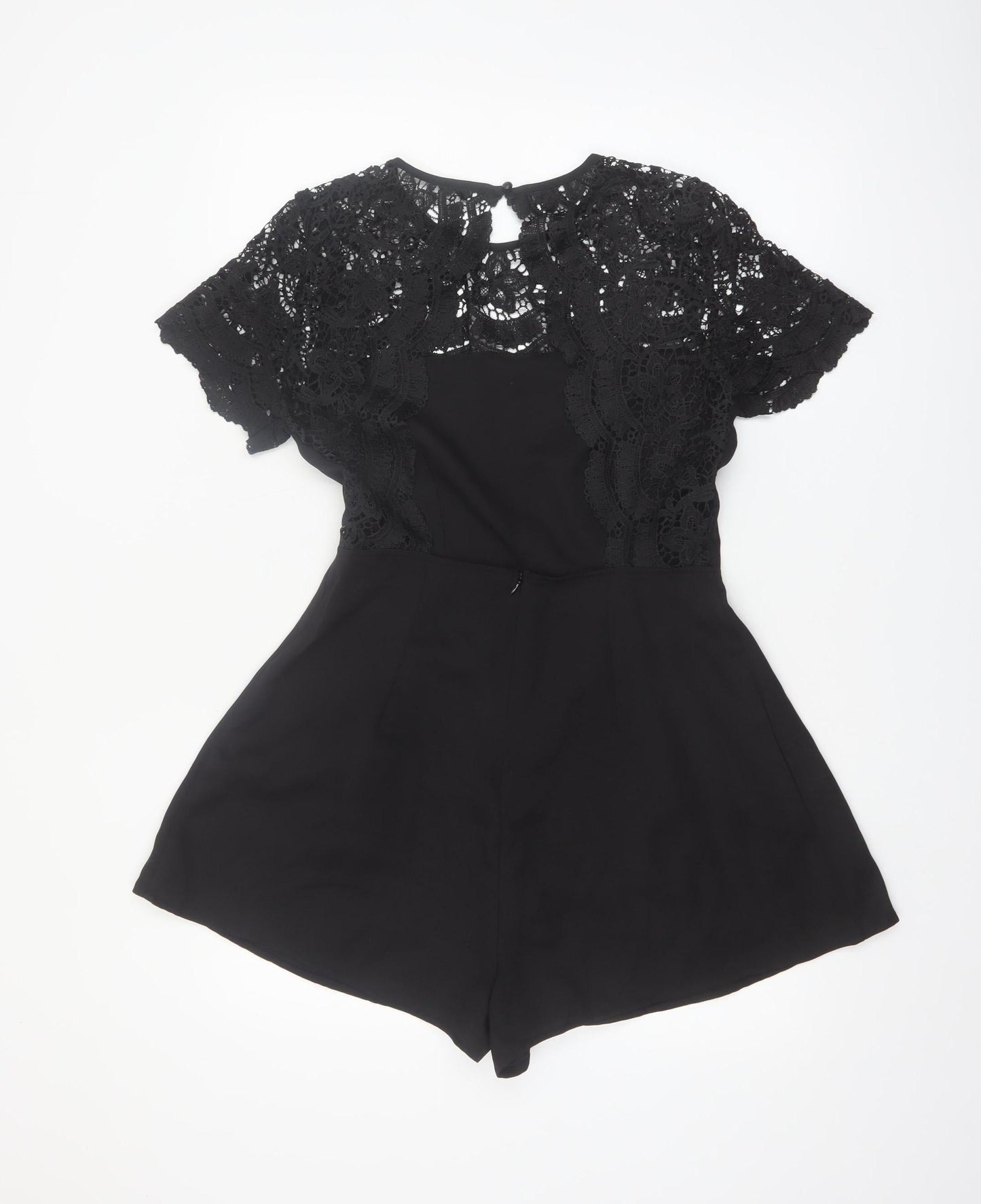 SHEIN Women's Black Lace Short Sleeve Playsuit Size 10