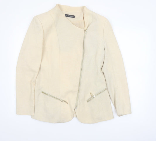 Nana Love Womens Beige L Slim Fit Biker Jacket with Zipped Pockets
