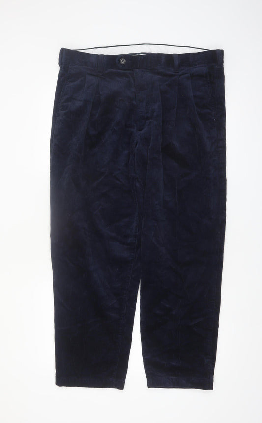 Marks and Spencer Men's Navy Corduroy Pleated Trousers 38W 29L