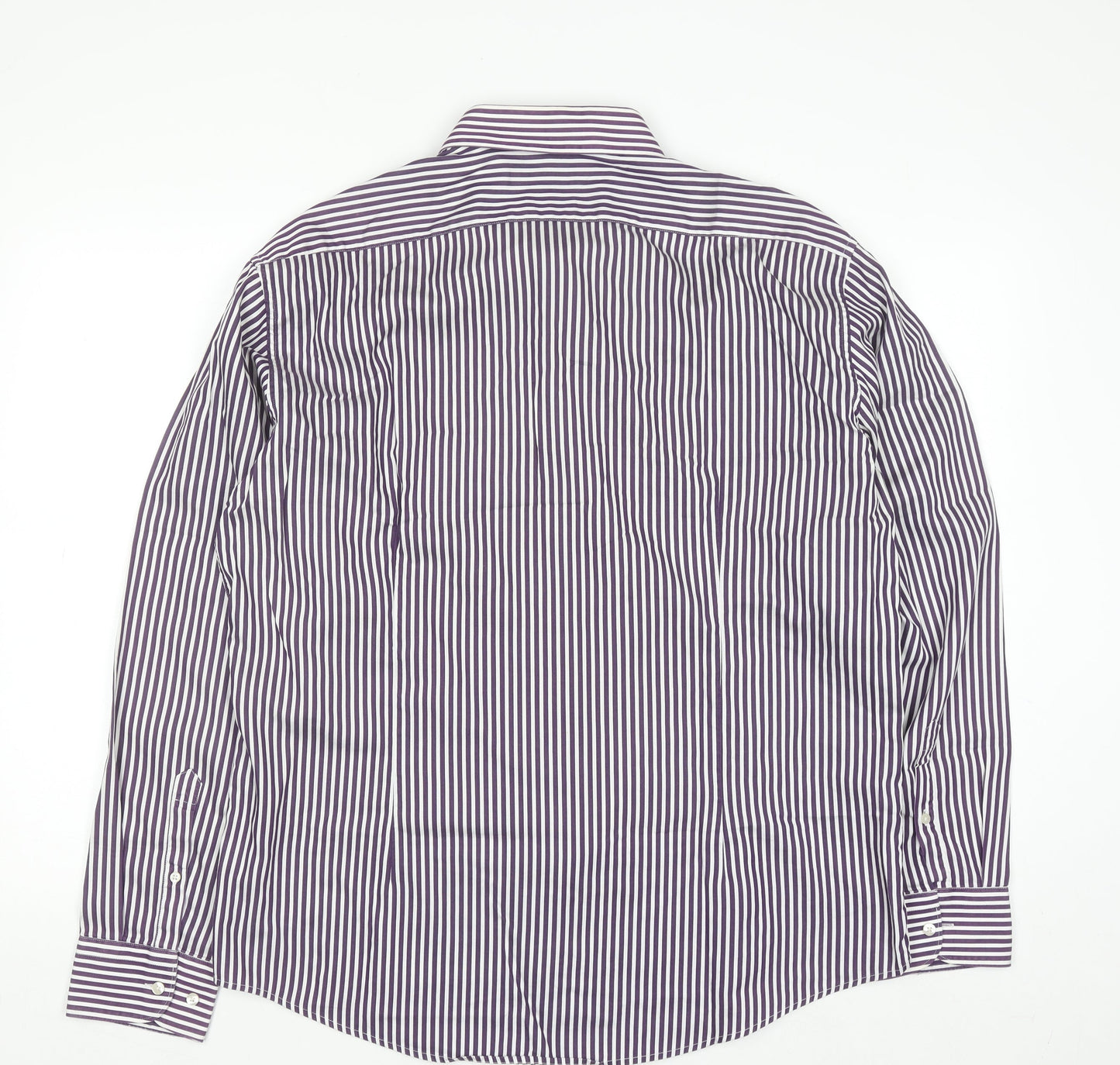 Dunnes Men's Purple Striped Cotton Button-Up Shirt XL
