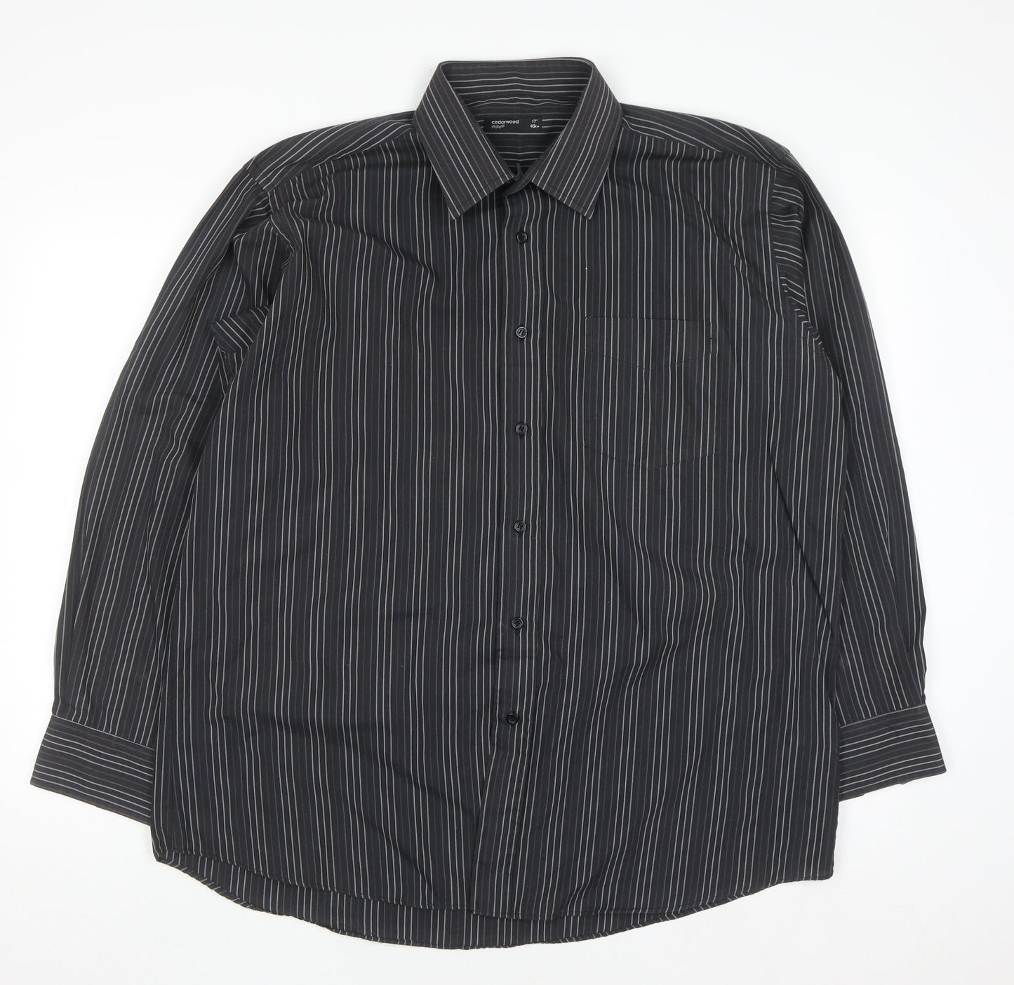 Cedarwood State Men's Black Striped Long Sleeve Button-Up Shirt Size 17