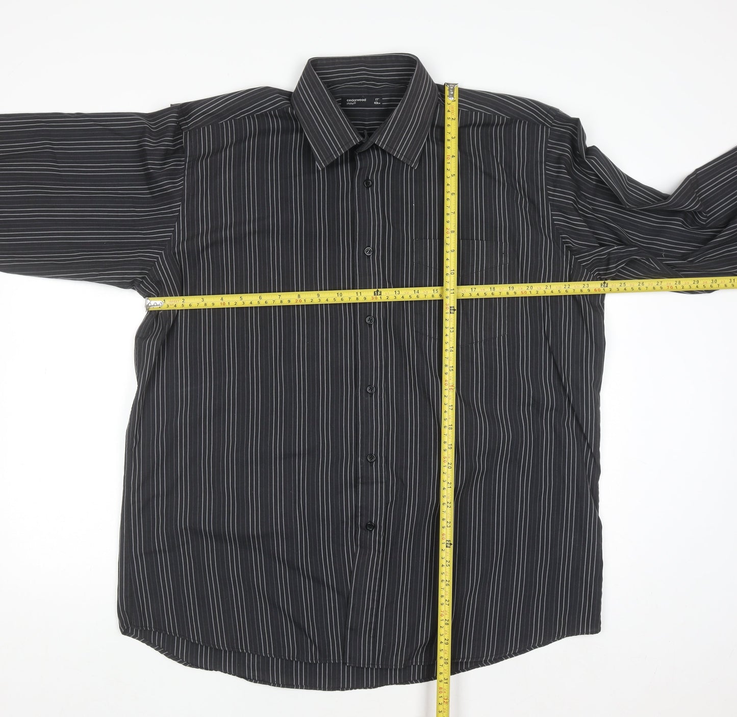 Cedarwood State Men's Black Striped Long Sleeve Button-Up Shirt Size 17