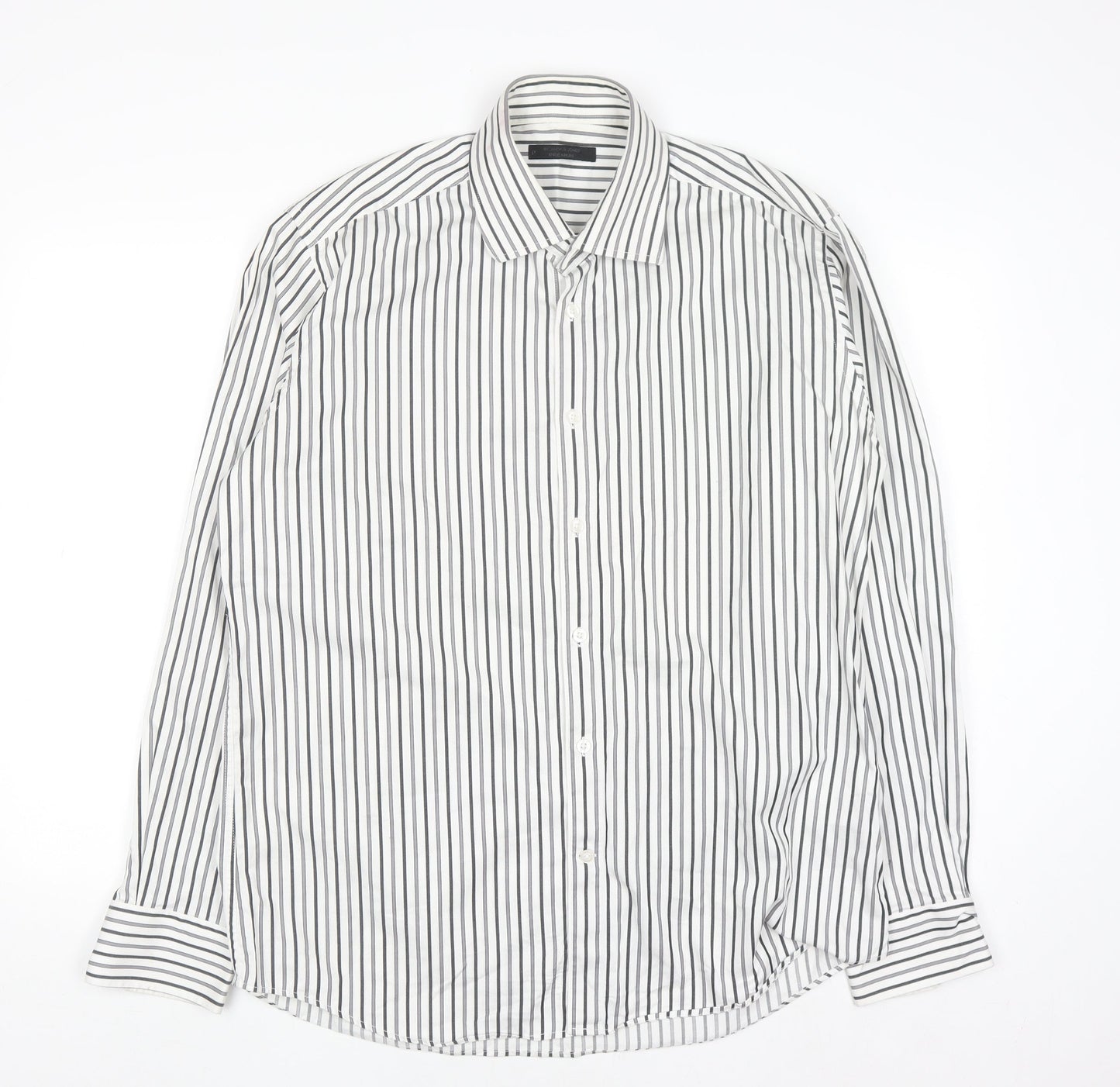 Jack & Jones Men’s White Striped Regular Fit Long Sleeve Cotton Shirt XL