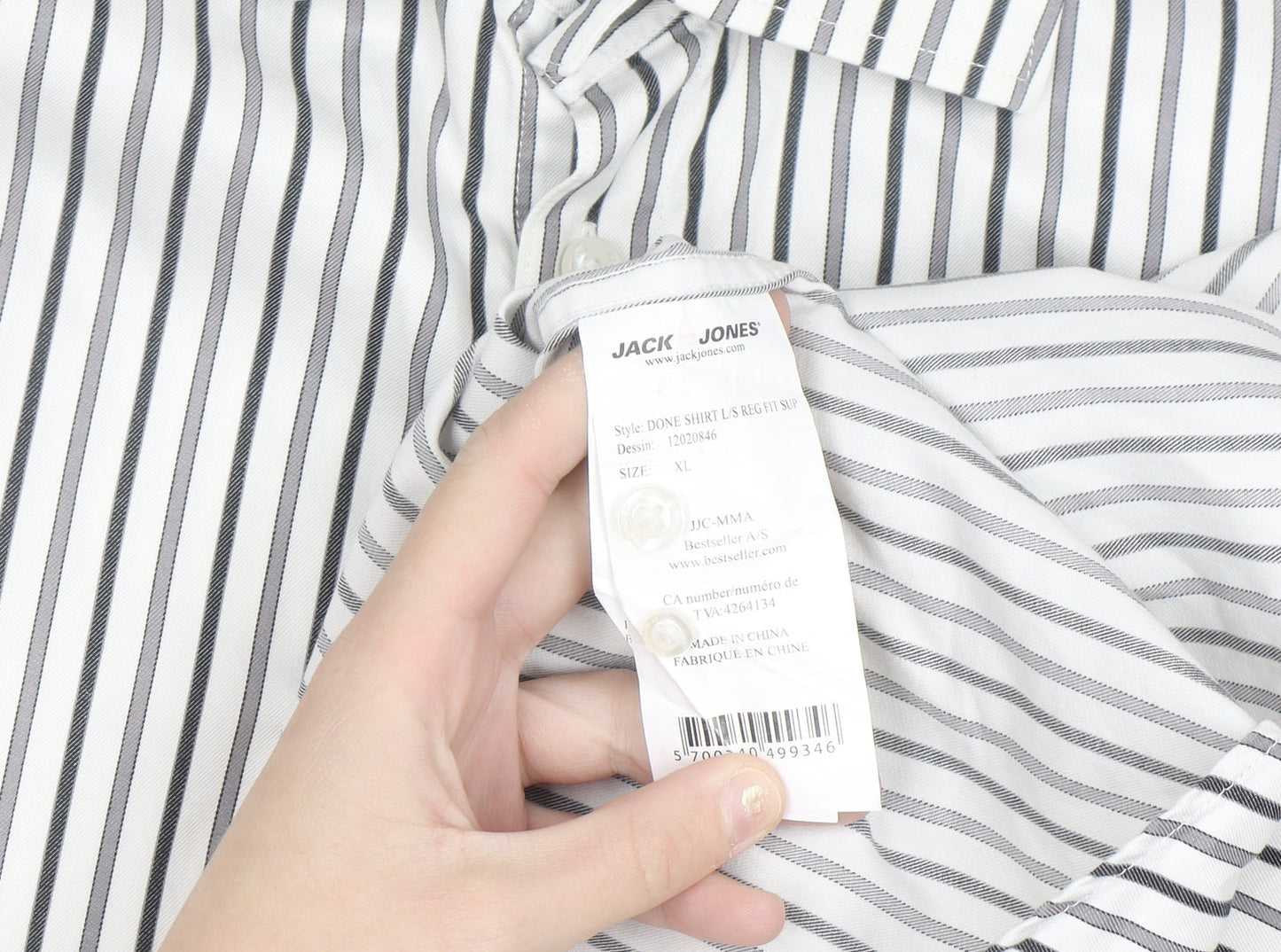 Jack & Jones Men’s White Striped Regular Fit Long Sleeve Cotton Shirt XL
