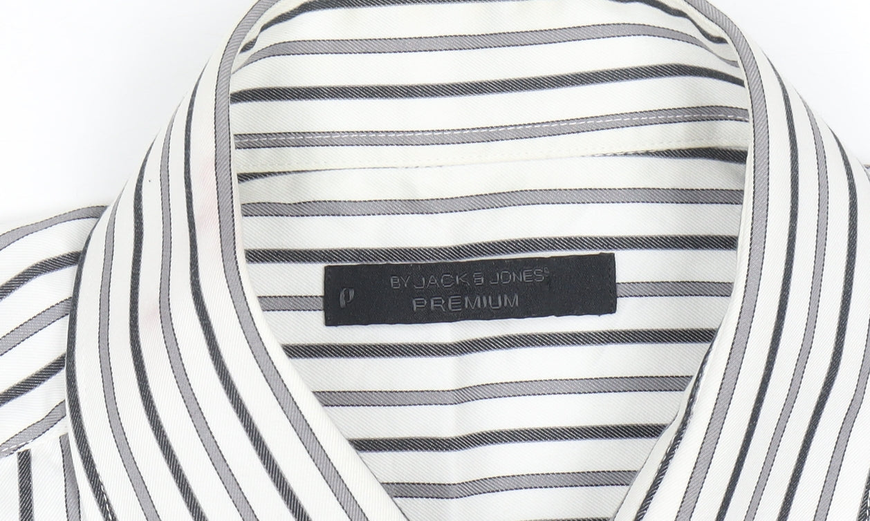 Jack & Jones Men’s White Striped Regular Fit Long Sleeve Cotton Shirt XL